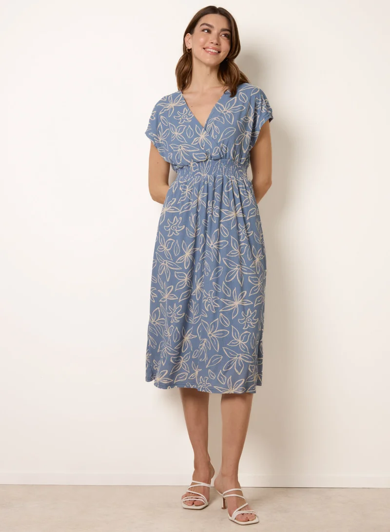 بلو فانيلا Floral Wrap Front Elasticated Waist Midi Dress